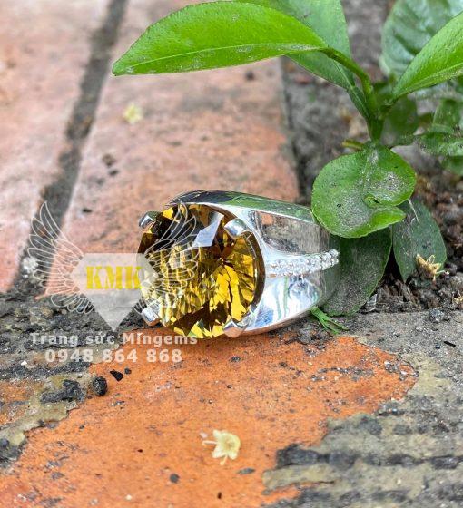 nhẫn thạch anh vàng citrine vàng trắng 18k