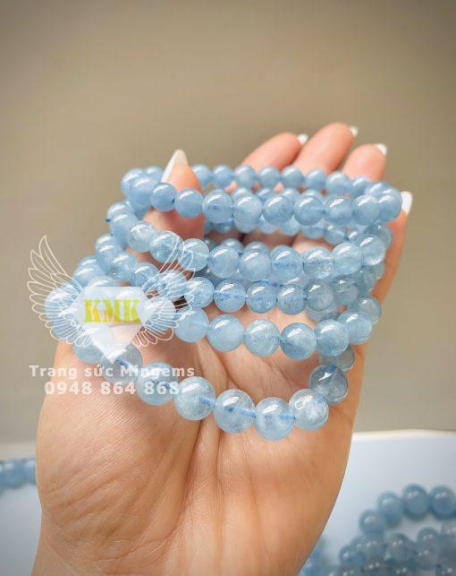 chuỗi đá aquamarine hạt 8mm xanh thiên nhiên