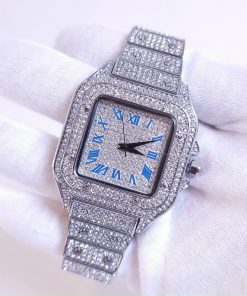 đồng hồ đính kim cương nam cao cấp mạ vàng 14k
