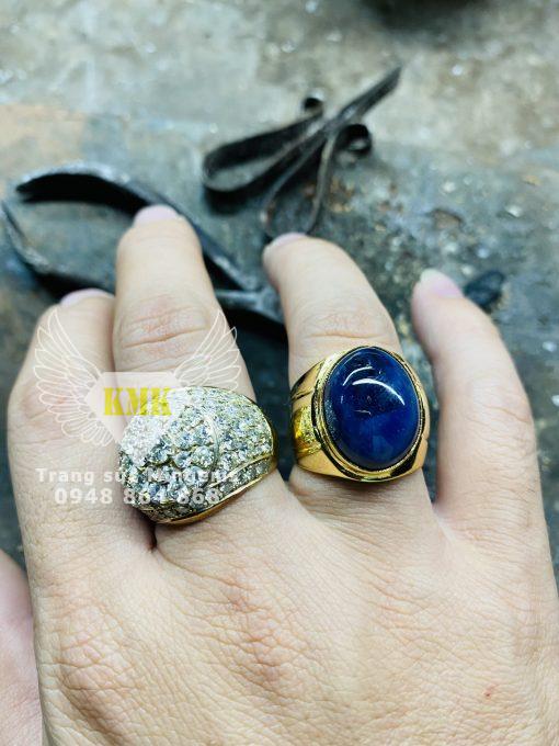 nhẫn nam đá sapphire xanh vàng 18k