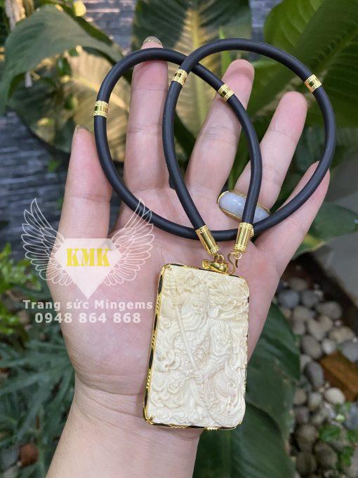 bộ mặt dây chuyền mặt ngà chạm quan công bọc vàng 18k