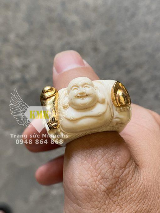 nhẫn ngà voi chạm di lặc bọc vàng 18k