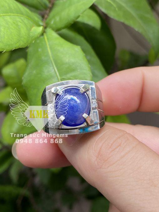 nhẫn nam vàng trắng đính sapphire