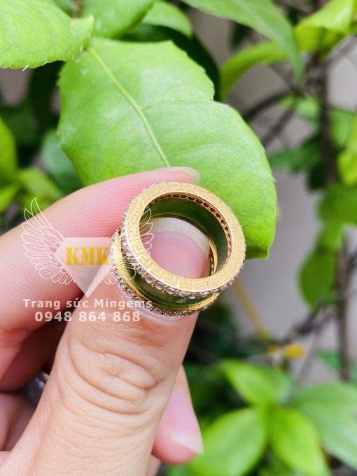 nhẫn ngọc bích bọc vàng 18k đính cz xoàn