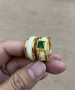 nhẫn ngà bọc vàng 18k đính đá xanh