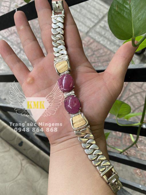 Lắc Tay Bạc Ngoại Đính Ruby Thiên Nhiên