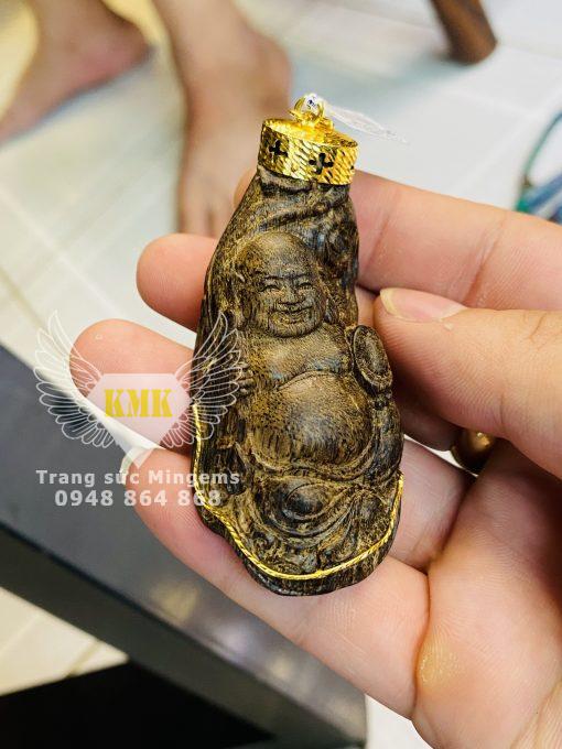 Mặt Dây Chuyền Di Lặc Trầm Hương Thiên Nhiên Bọc Vàng 18k