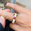 Nhẫn Ruby Nam Vàng 18k Đỏ Huyết Gắn Nhẫn Ngọc Ngà