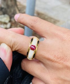 Nhẫn Ruby Nam Vàng 18k Đỏ Huyết Gắn Nhẫn Ngọc Ngà