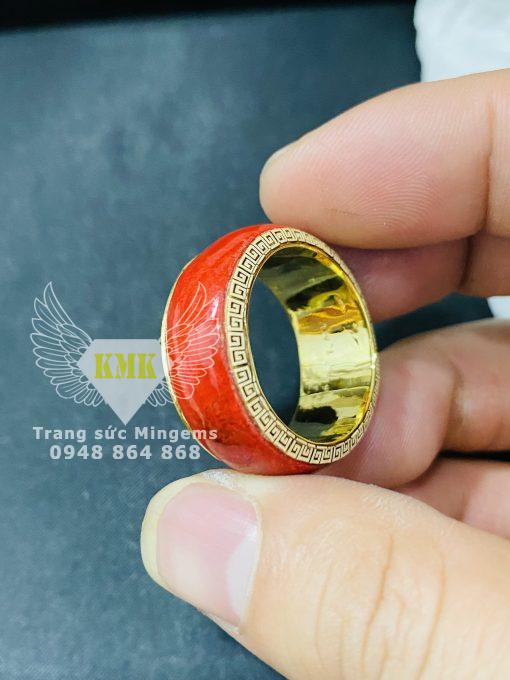 Nhẫn San Hô Đỏ Bọc Vàng 18k