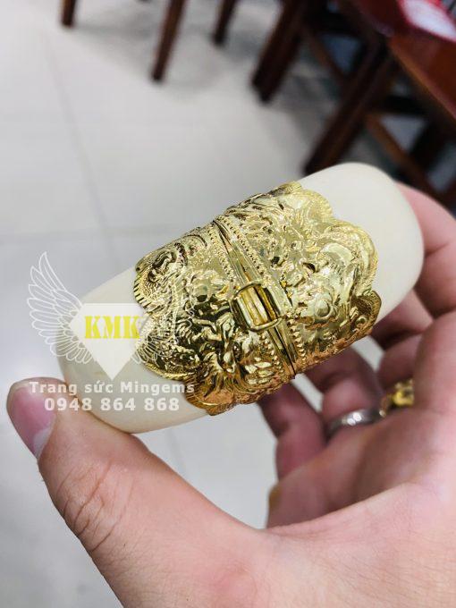 Vòng Ngà 30ly Bọc Vàng 18k Khoá Rồng Hoa Văn Siêu VIP