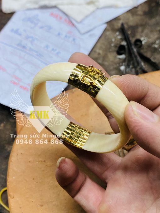 vòng ngà bản 15ly bọc vàng 18k