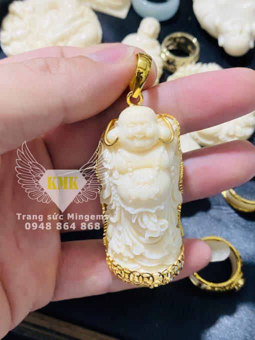 Mặt Dây Chuyền Di Lặc Đứng Ngà Voi Bọc Vàng 18k Hình Kim Tiền Tài Lộc Và Hoan Hỉ