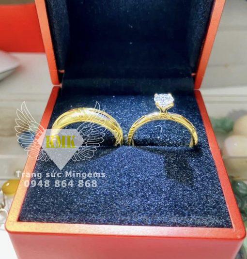 Nhẫn Cặp Lông Đuôi Voi Đính Moissanite 5 ly 4 Vàng 18k Đẹp Tuyệt Cho Nam Thanh Nữ Tú Mingems