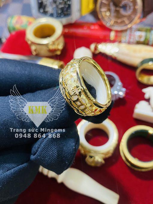 Nhẫn Kim Tiền Kín Chạy Xung Quanh Nhẫn Ngà Trắng Vàng 18k Luồng Lông Voi Độc Lạ Sáng Đẹp