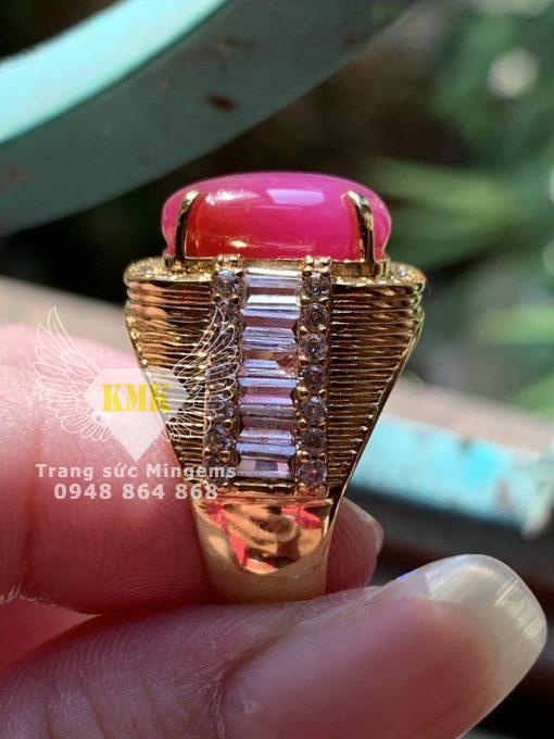 Nhẫn Vàng 18k Đính Ruby Lục Yên Sao Nét Căng Đỏ Huyết Cực Hiếm