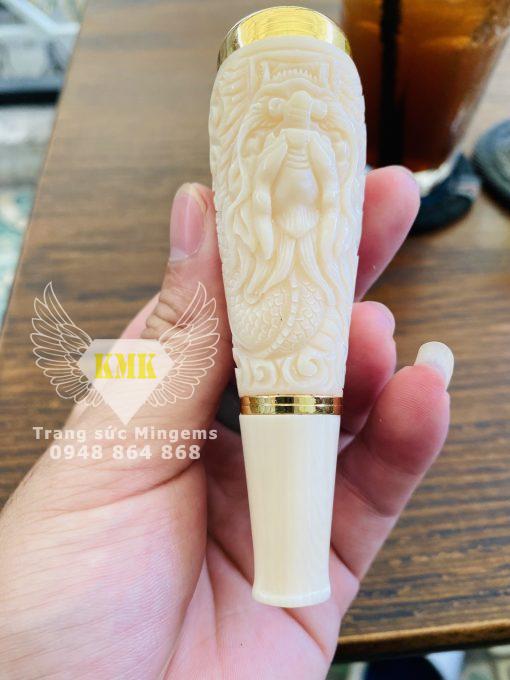 Tẩu Cigar Ngọc Trắng Mạ Vàng 18k Chất Lượng Chạm Rồng Sắc Nét Nhất Sài Gòn