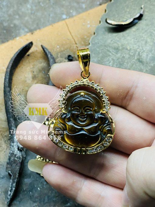 Mặt Di Lặc Đá Mắt Hổ Mệnh Thổ Bọc Vàng 18k Hoan Hỉ Hợp Phong Thủy Hiên Nay