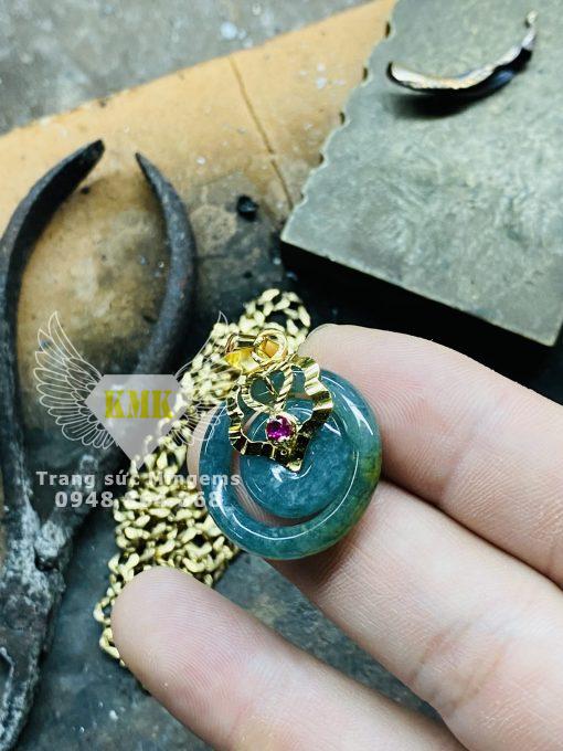 Mặt Ngọc Đồng Điếu Cẩm Thạch Bọc Vàng 18k Nhẹ Vàng Nhất Hợp Mệnh Mộc, Thủy