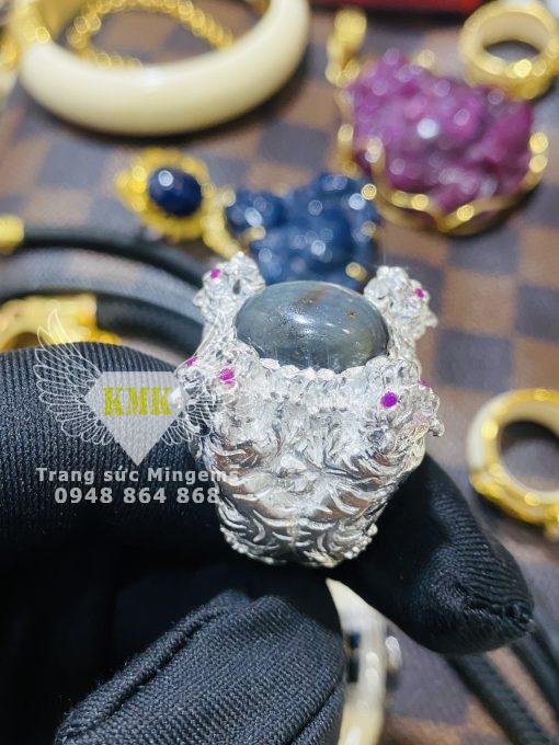 Nhẫn Bạc Tuổi Dần 4 Con Hổ Chầu Sapphia Thiên Nhiên Rất Đẹp Giá Rẻ Mingems