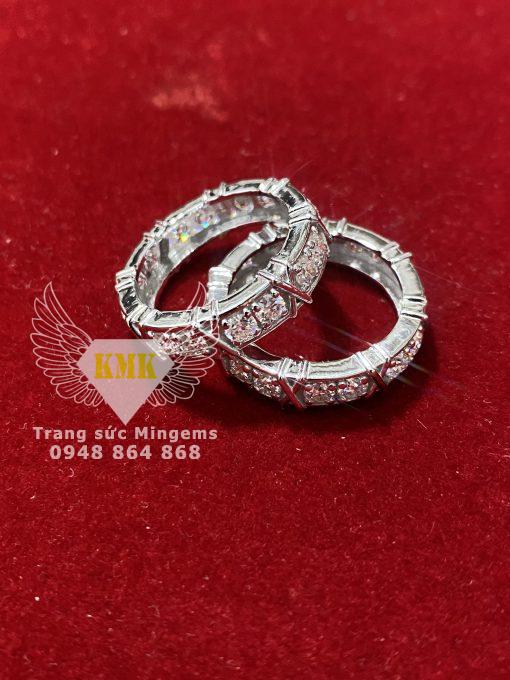 Nhẫn Cưới Cặp Kim Cương 3 Ly Kết Chữ X Vàng Trắng 18k Tuyệt Đẹp Hiện Nay Ưa Chuộng Tại Mingems