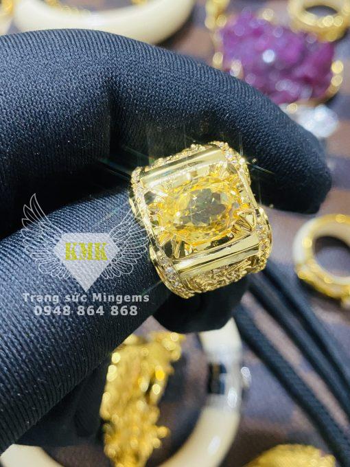 Nhẫn Vàng Nam 10k Đính Đá Citrine Thạch Anh Vàng Mệnh Kim, Thổ Siêu Nét Hình Rồng