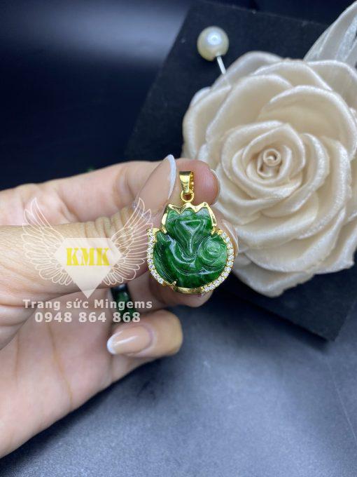 Mặt Dây Chuyền Hồ Ly Xanh Ngọc Sơn Thủy Hợp Mệnh Mộc Cho Nữ Bọc Vàng 18k