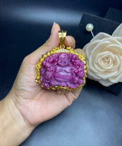 Mặt Dây Chuyền Ruby Thiên Nhiên Chạm Phật Di Lặc Bọc Vàng 24k Hoan Hỉ Và Tươi Cười Đẳng Cấp Nhất