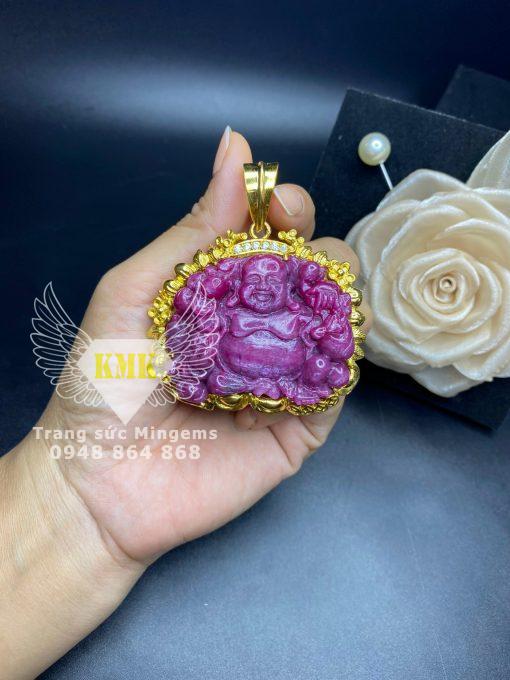 Mặt Dây Chuyền Ruby Thiên Nhiên Chạm Phật Di Lặc Bọc Vàng 24k Hoan Hỉ Và Tươi Cười Đẳng Cấp Nhất