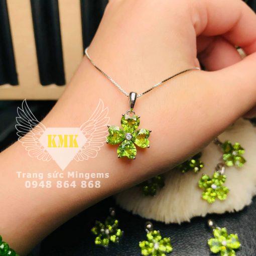 Mặt Dây Chuyền Trái Tim Ghép Bằng Đá Quý Peridot Xanh Mệnh Mộc Cho Nữ Vàng Trắng Đẹp Đẳng Cấp