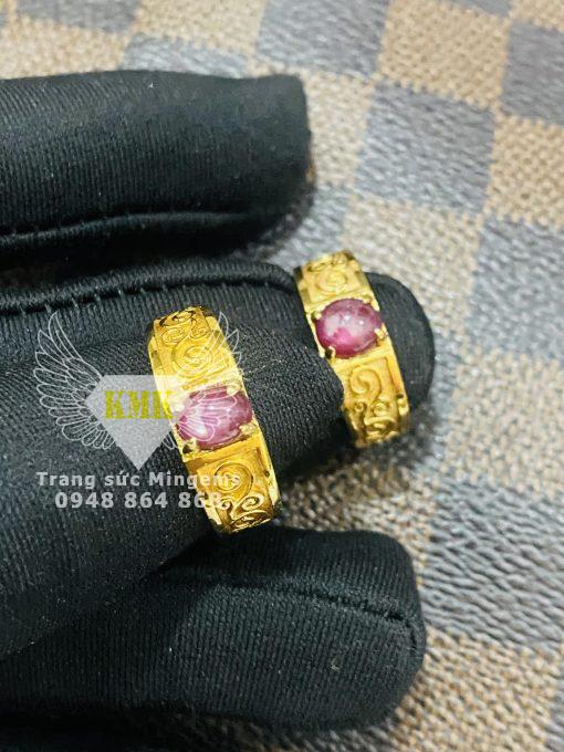 Cặp Nhẫn Ruby Mini Siêu Đẹp Hoa Văn Cực Chất Dành Cho Nam Nữ Hợp Mệnh Hỏa