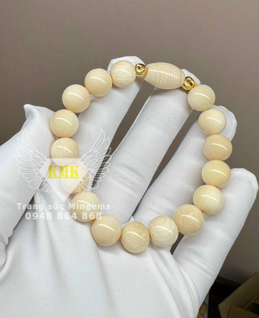 Vòng Tay Hạt Ngà Voi 10ly Mix Ống Bầu Dục Hạt Vàng 18k Rất Đẹp Và Phong Thủy