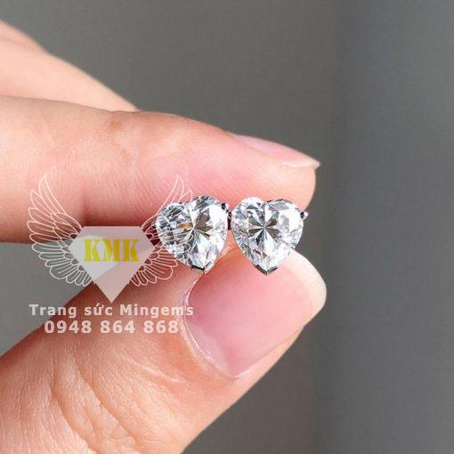 Khuyên Tai Kim Cương Hình Trái Tim Vàng Trắng Moissanite Siêu Sáng Đẹp Giá Rẻ Tại Mingems