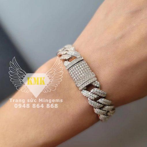 Lắc Bạc Nam Cuban Bản 14mm Đính Kim Cương Moissanite Siêu Lửa Giá Tốt Tại Mingems