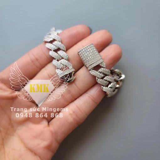 Lắc Bạc Nam Cuban Bản 14mm Đính Kim Cương Moissanite Siêu Lửa Giá Tốt Tại Mingems