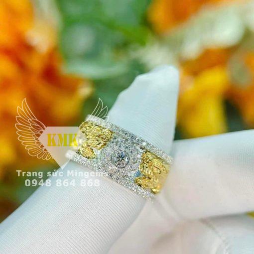 Nhẫn Song Long Rồng Vàng Đính Toàn Bộ Kim Cương Moissanite Siêu Rực Rỡ Và VIP Hai Màu Tại Mingems