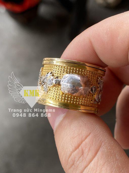 Nhẫn Tứ Linh 8 Chỉ Vàng 14k Đính Xoàn 3ly Vô Cùng Độc Lạ Và Đẹp Xoay 360 Độ Tại Mingems