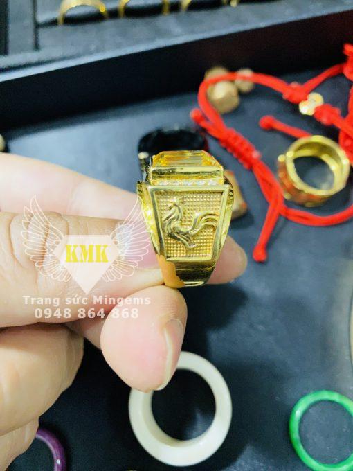 Nhẫn Vàng Nam Hình Con Gà Trống 14k Đính Đá CZ Màu Vàng Rực Rỡ Chữ Nhật Nam Tính Phong Thủy