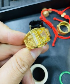 Nhẫn Vàng Nam Hình Con Gà Trống 14k Đính Đá CZ Màu Vàng Rực Rỡ Chữ Nhật Nam Tính Phong Thủy