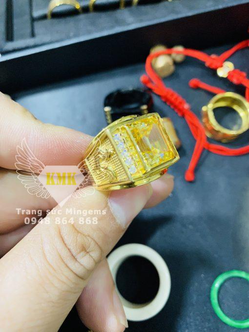 Nhẫn Vàng Nam Hình Con Gà Trống 14k Đính Đá CZ Màu Vàng Rực Rỡ Chữ Nhật Nam Tính Phong Thủy